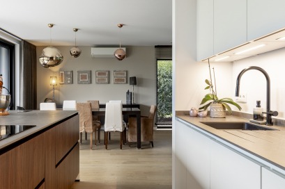 Realisatie van Dewaele Woningbouw - keuken met eetkamer in tijdloze woning