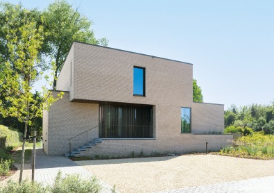 Voorgevel van een houtskeletbouw woning in Rotselaar